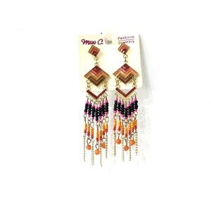 Miss C Native American  Dangle Earrings Oval Shape Beaded Surgical Steel
